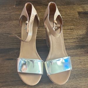 NWT See By Chloe Silver Metallic Cork wedges size 9.5